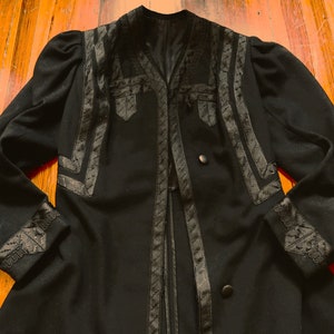 SALE Rare Antique Museum Quality Victorian Edwardian Black Wool Coat w/Soutache and Heavy Ribbon Trim
