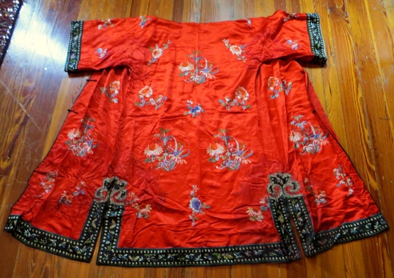 SALE Antique Silk Satin Embroidered Chinese Robe/C