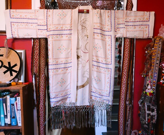 SALE Rare OOAK White Silk Reversible Kimono Robe … - image 6