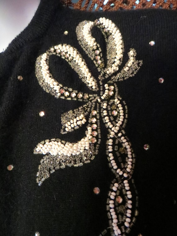 SALE Outrageous 50s Beaded/Rhinestoned Black Sweat