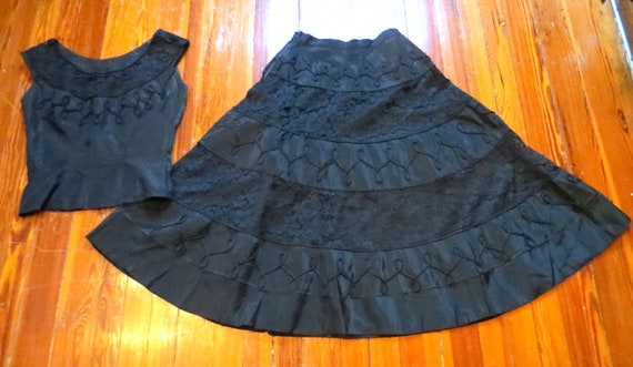 50s Black Lace/Fancy Corded Top and Skirt Set Fie