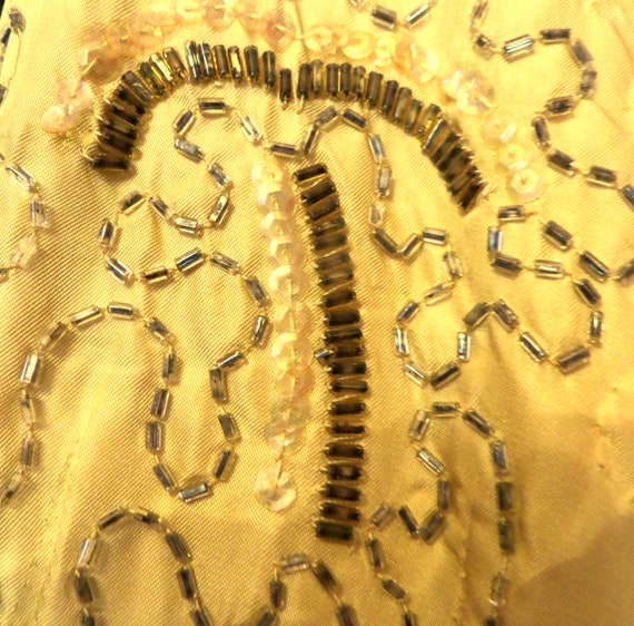 50s Hollywood Bombshell Buttery Yellow Beaded Dres