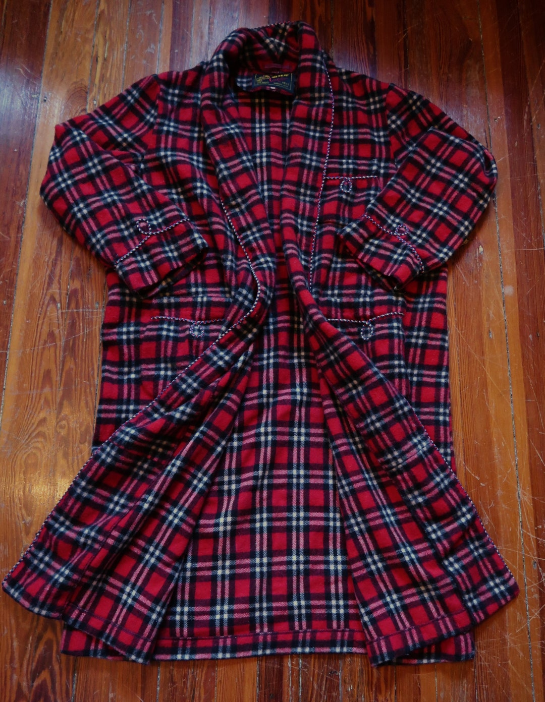 Red Plaid Robe Gorgeous XL 50s Cockatoo Super Warm Thick Wool Red Plaid Winter Robe W ...