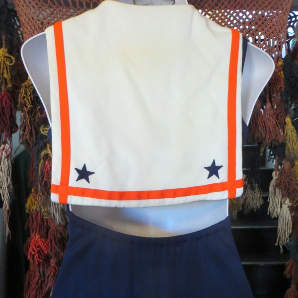 Outrageous 70s Dark Blue Jersey Dress w/Halter Top and Lift Up Sailor Collar Ready to Rock Your Summer