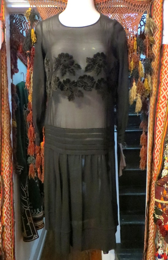 SALE Stunning Sheer 30s Deco Dress w/Gorgeous Larg