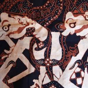 SALE Rare LARGE 40s/50s Javanese Batik Wayang Design Textile, Fabulous Folk Art to Wear or Display