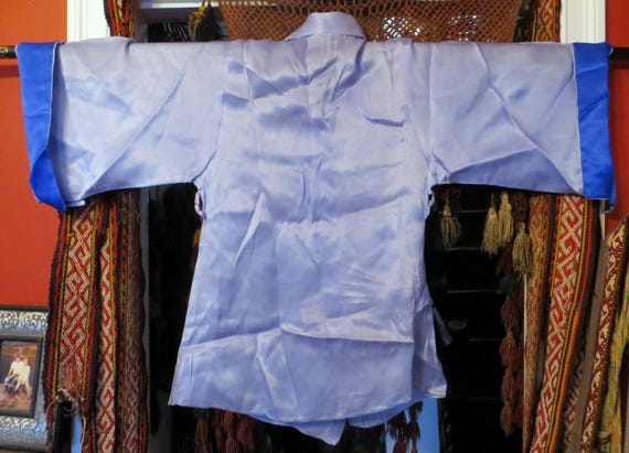 Fab 1940s/50s Asian Style Blue Satin Beach Pajamas - image 6