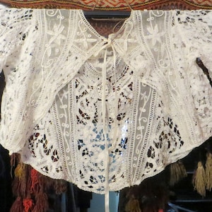 SALE Rare Antique Lace and Crochet Jacket/Capelet/Bolero/Bed Jacket Boudoir Beauty Great for Wedding/Honeymoon