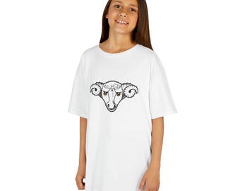 Kinder T-Shirt aus schwerer Baumwolle: Schaf Grafik, Unisex Farm Animal Shirt
