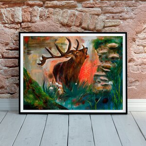 fine art print Giclee stag print boho home decor deer art whimsical wall art fantasy art woodland animal print nursery room decor boho art