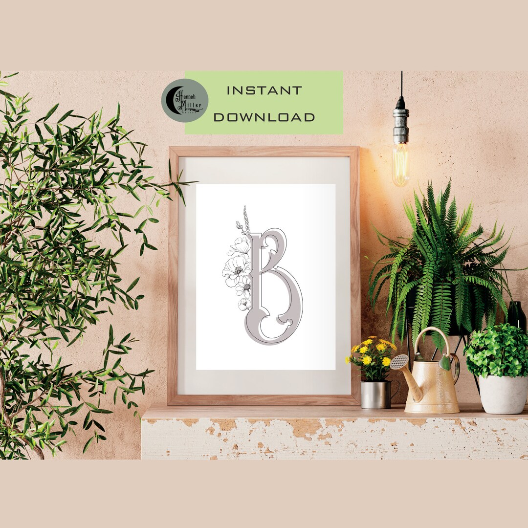 Digital Letter B Wall Art Print Personalised Gift for Her Birthday