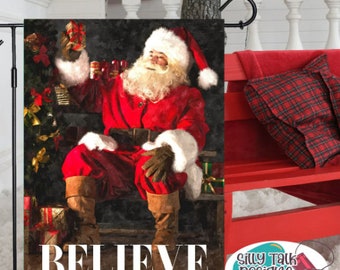 Believe Santa Garden Flag Template Download Sublimation Digital Design for Printing