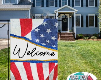 Patriotic Welcome Garden Flag Template Download Sublimation Digital Design for Printing