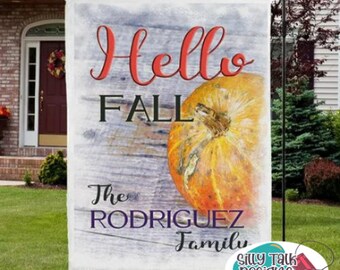 Hello Fall Garden Flag Template Download Sublimation Digital Design for Printing
