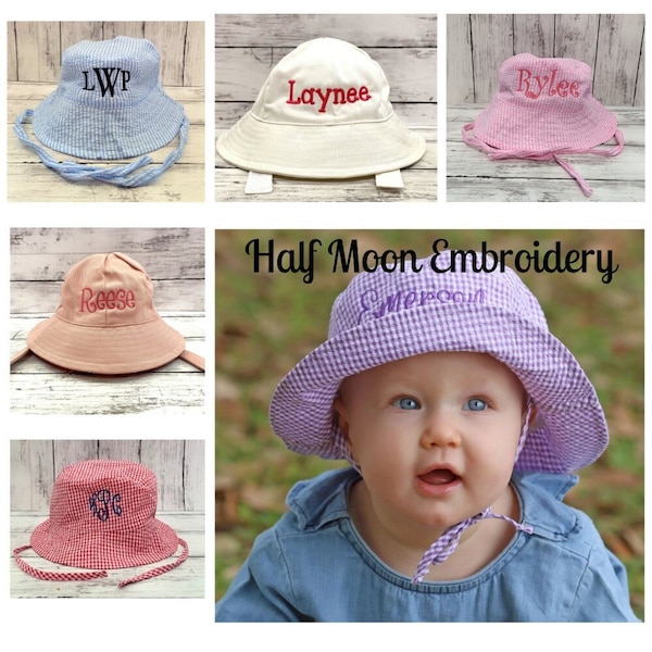 Personalized Baby Bucket Hats | Monogrammed Baby Bucket Hats | Baby Sun Hat | Baby Seersucker Hat | Baby Beach Hat | Custom Baby Bucket Hat