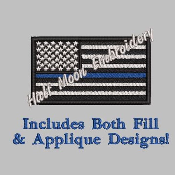 BOGO Free! Police Flag Applique Embroidery Design | Police Flag Embroidery Design | Thin Blue Line Embroidery Design | American Flag