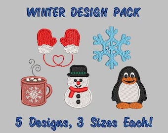 BOGO Free!  Winter Embroidery Design Pack Snowflake Embroidery Design Snowman Embroidery Design Mittens Embroidery Design Penguin