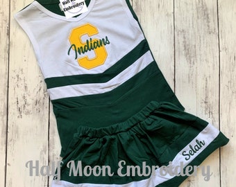 Personalisierte grün-weiße Cheer-Uniformen für Mädchen | Personalisierte Cheer-Uniformen | Maßgeschneiderte Cheer-Uniform | Baby Cheer | Cheer-Uniform für Kleinkinder