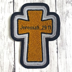 Chenille Cross Letterman Jacket Patch | Jeremiah 29:11 Chenille Cross Patch | Chenille Patch | Sale Item Sold As Is