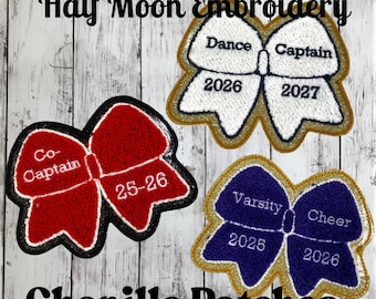 Gepersonaliseerde Cheer Bow Letterman Jacket-patch chenille | Cheerleading-strikpatch | Aangepaste cheerleader strikjas patch | Chenille-cheerleader