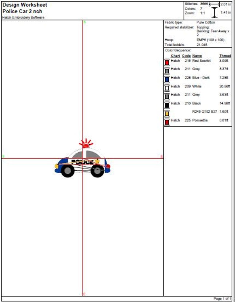 May include: A white and blue police car with a red flashing light on top. The car has the word "POLICE" printed on the side. The car is 2 inches wide.