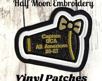 Personlig megafon Letterman jacka tygmärke | Vinylglitter megafon tygmärke | Personlig cheerleading tygmärke | Cheerleader tygmärke