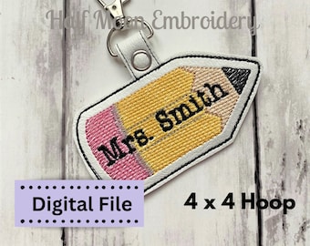 Bogofrei! ITH Bleistift Snap Tab Embroidery Design | ITH Bleistift Schlüsselanhänger | Mit Bleistift Anhänger | Ith Pencil Backpack Tag |Ith Lehrer Snap Tab