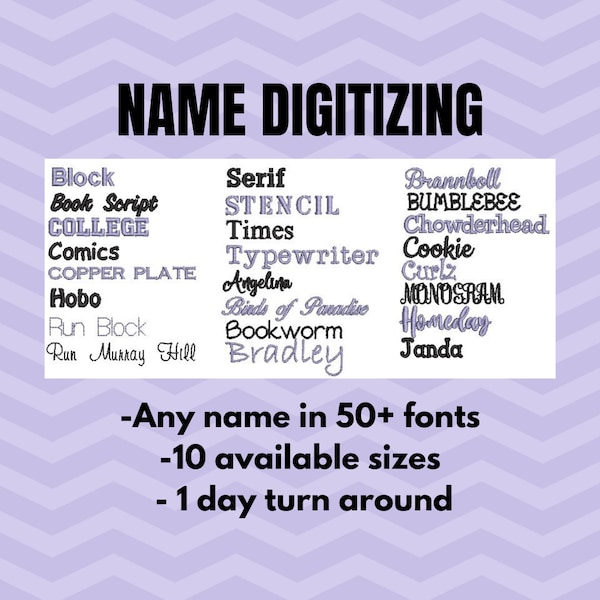 Custom Name Embroidery Design | Name Digitized | Letters Digitized | Font Digitized | Monogram Digitized | Font Embroidery Design
