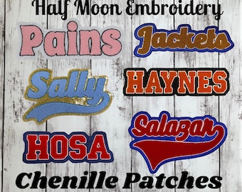 Personalized Chenille Name Letterman Jacket Patch | Custom Chenille Name Patches | Chenille Patches for Jackets with Tail
