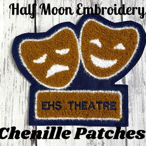 Personalized Chenille Theater Letterman Jacket Patch | Chenille Drama Masks Patch | Theatre Patch | Chenille Patches | Letterman Patch