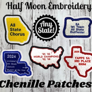 Chenille State Letterman Jackenaufnäher | Texas Letterman Jackenaufnäher | Georgia Jackenaufnäher | Benutzerdefinierter Zustands-Patch | Chenille Aufnäher