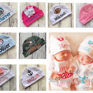 Personalized Baby Hat Monogram Baby Hat Custom Baby Hat Baby Beanie Baby Girl Gift Baby Boy Gift Hospital Hat Hospital Beanie Baby Keepsake image 1