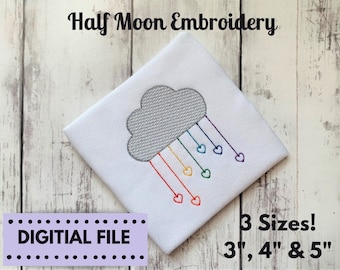 Raincloud Embroidery Design | Rainbow Embroidery Design | Raincloud Rainbow | Hearts Embroidery Design | Sketch Cloud Embroidery