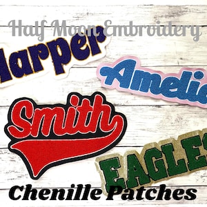 Personalized Chenille Name Letterman Jacket Patch | Custom Chenille Name Patches | Chenille Patches for Jackets with Tail