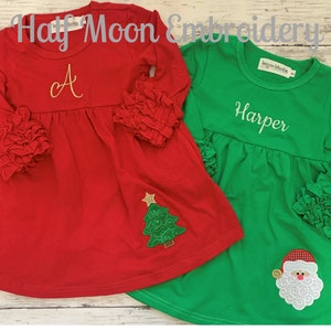 Personalized Christmas Dress for Girls | Monogrammed Christmas Dress | Personalized Girls Christmas Dress | Personalized Christmas Outfit