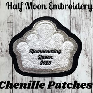 Personalized Chenille Homecoming Queen Letterman Jacket Patch | Crown Patch | Chenille Prom Queen Letterman Jacket Patch | Chenille Patches
