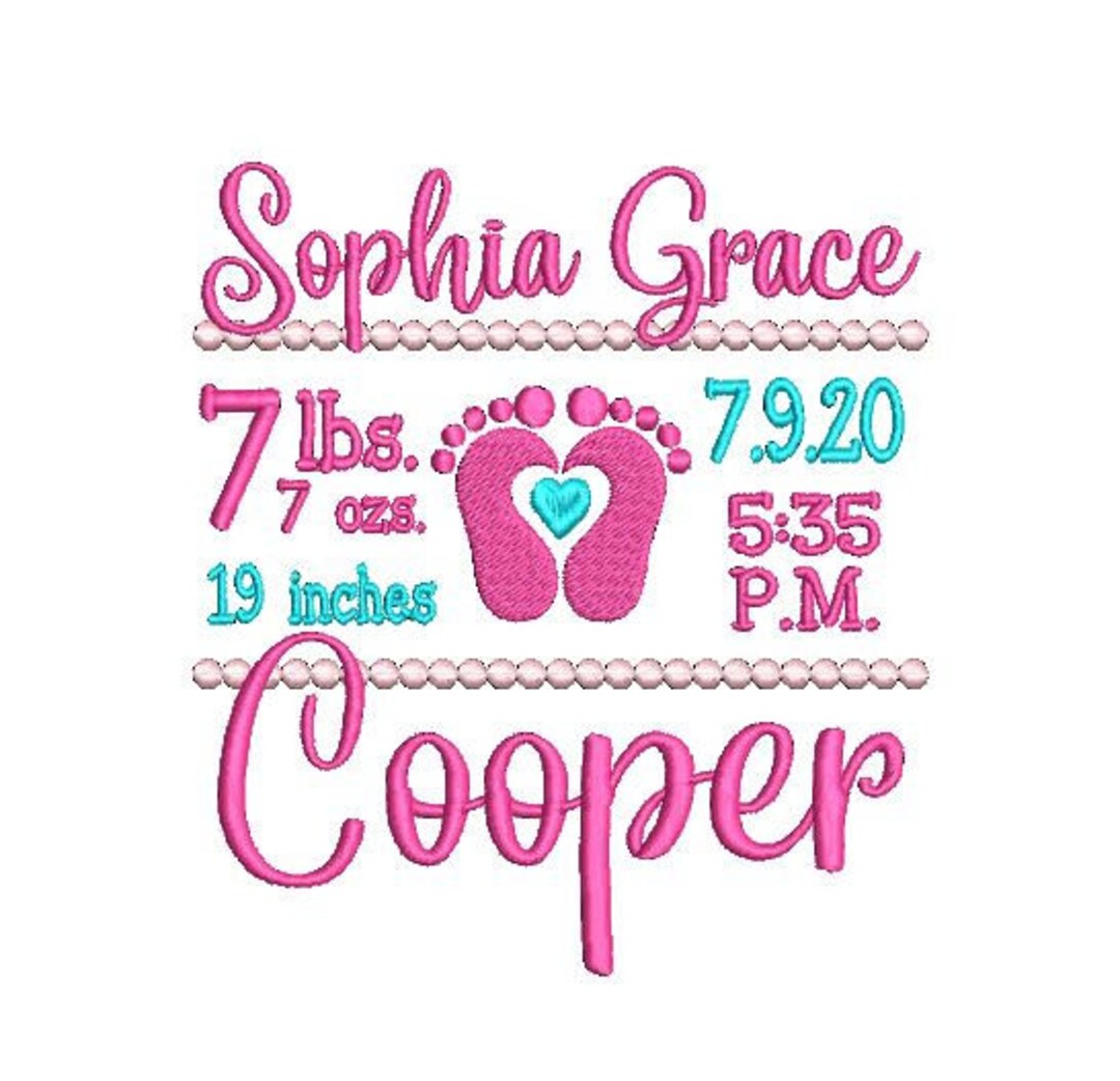 Baby Footprint Birth Announcement Embroidery Design Birth Announcement