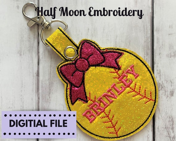 ITH Softball Snap Tab Embroidery Design | ITH Softball Keychain Embroidery Design|Ith Softball Bag Tag Embroidery Design 4x4 5x7