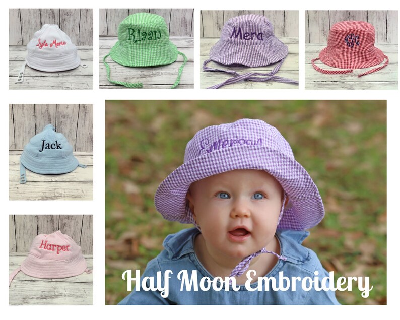 Personalized Baby Bucket Hats | Monogrammed Baby Bucket Hats | Baby Sun Hat | Baby Seersucker Hat | Baby Beach Hat | Custom Baby Bucket Hat