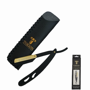 TOKION Shaver handle, Matte Black & 24K Gold Plated Straight Razor, Professional Barber Premium Quality Straight Edge Beard Shaving Razor