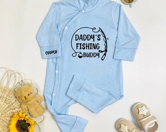 Custom Dad’s Fishing Buddy Baby Bodysuit, Fisherman Baby Romper, Fishing With Daddy Baby Outfit
