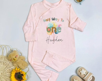Custom Half Birthday Baby Bodysuit, Birthday Balloons Baby Romper, Half Birthday Babygrow, Newborn Baby Clothes