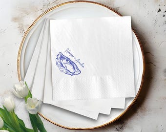 Custom Oyster Couple Names Napkins, Coastal Beach Wedding Napkins, Wedding Coastal Beach Wedding Napkins, Custom Engagement Party Napkins
