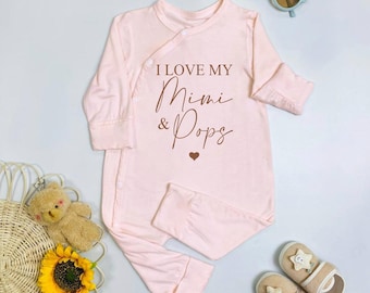I Love My Mimi And Pops Baby Bodysuit, New Grandparents Baby Romper, Mimi And Pops Baby Outfit