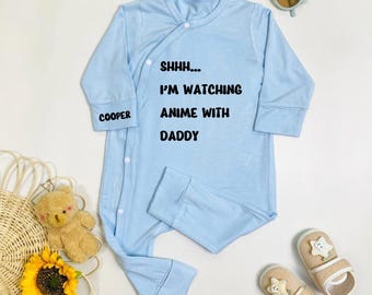 Shh I Am Watching Anime With Daddy Baby Bodysuit, Anime Baby Romper, Baby Shower Gift