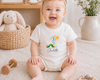 Custom First Birthday Caterpillar Baby Romper, Baby Bug Bodysuit, Hungry Caterpillar Baby Outfit