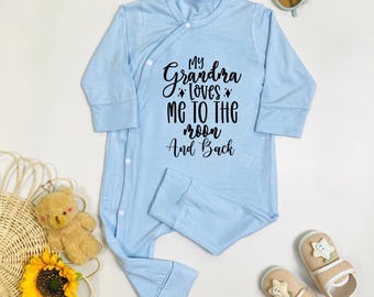My Grandma Loves Me To The Moon And Back Baby Bodysuit, Outer Space Baby Romper, Grandchild Baby Outfit