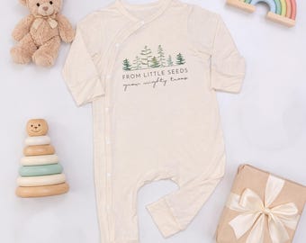 Bamboo Fabric Baby Bodysuit, Pine Tree Romper, Little Seeds Mighty Trees Gift