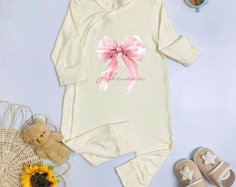 Personalized Coquette Pink Bow Baby Bodysuit, Custom Pink Bow Baby Romper, Birthday Girl Babygrow, Custom Embroidered Baby Bodysuit