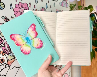 Rainbow Butterfly Journal, Diary with Pen